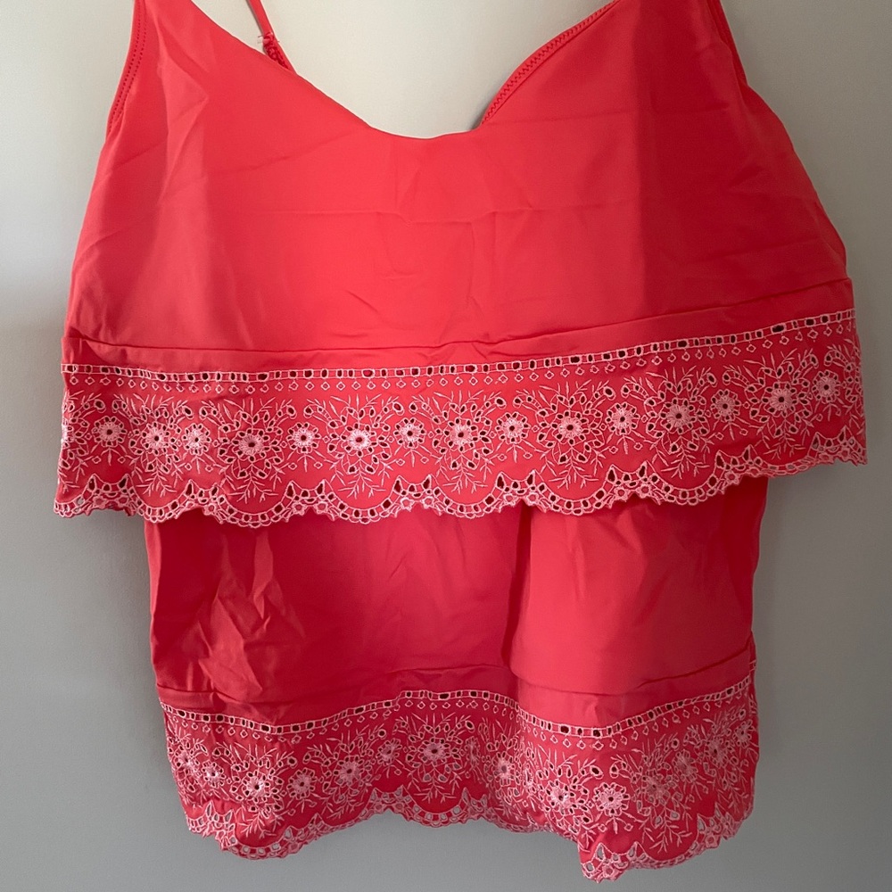 LOFT Coral Bikini Top & Bottom with White Lace Trim
Top is M & bottoms are L